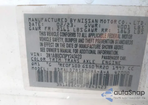 2023 Nissan Sentra Sv Xtronic Cvt from USA, damaged, VIN 3N1AB8CV3PY243423